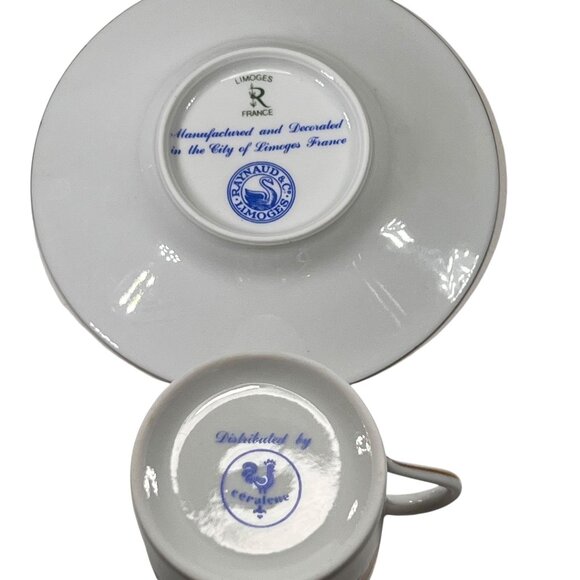 Limoges France Ceralene A Raynaud Vieux Chine Demitasse Cup Saucer Set Gold Trim - Picture 6 of 11